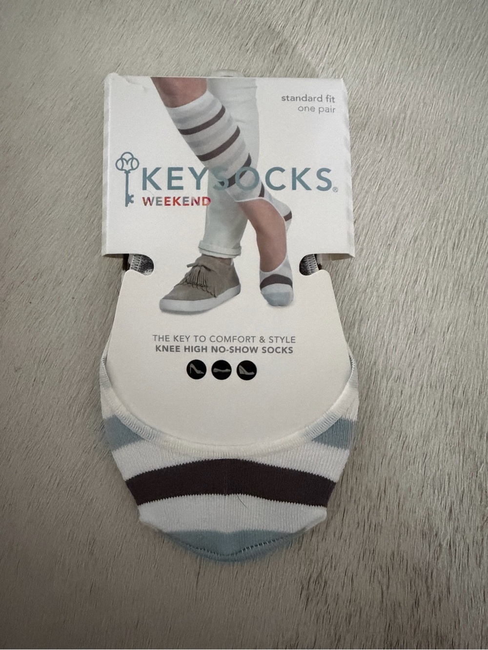 NWTO Keysocks (no show socks) - White with Gray and Brown Stripes